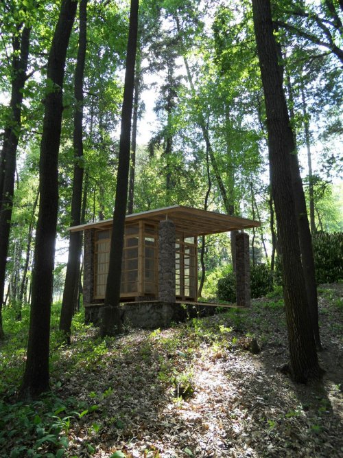 Návrh rekonstrukce lesoparku - vizualizace drobných a doplňkových staveb - čajový altán